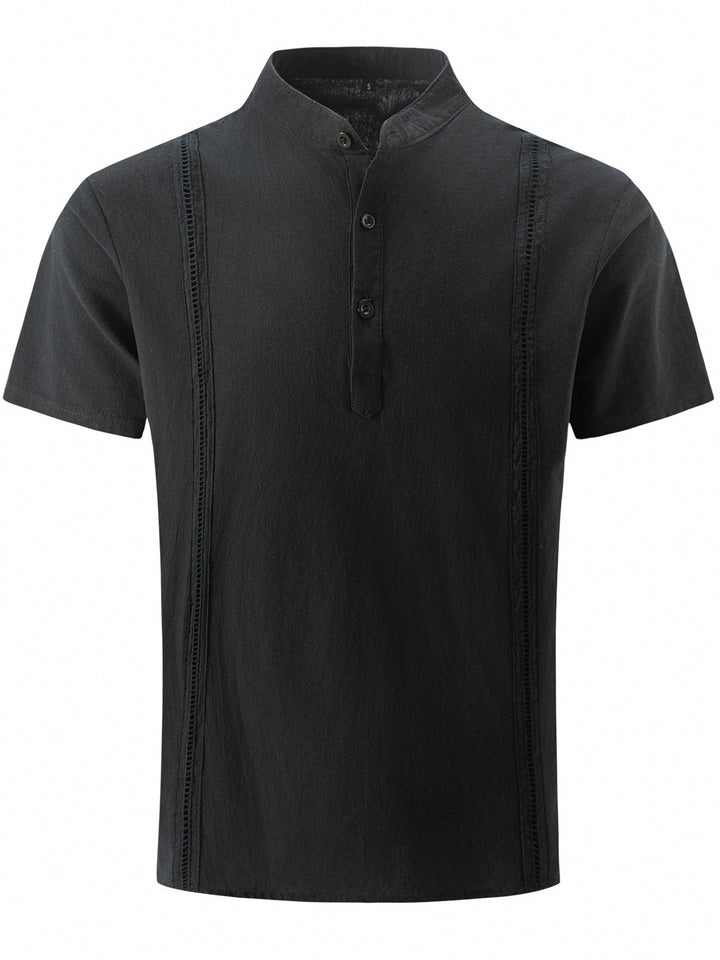 Herren Elegantes Kurzarmhemd mit modernem Stehkragen und feiner Knopfdetails Echoarchiv