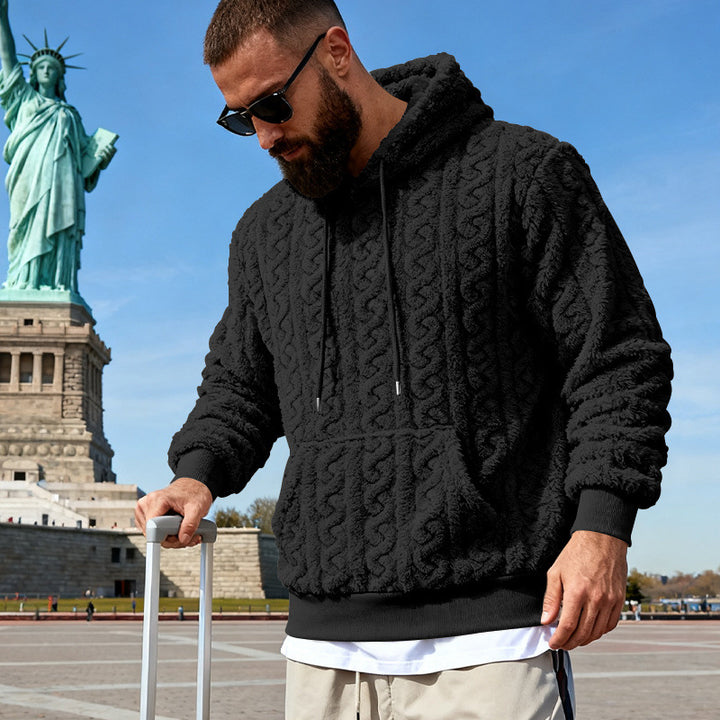 Herren Gefütterter Sherpa‑Hoodie mit Zopfmuster und Kapuze – Cavarno