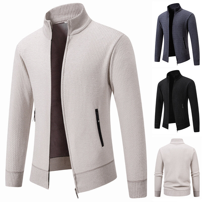 Herren Texturierter Zip-Strickcardigan mit Stehkragen, Waffelstruktur und Reißverschlusstaschen Echo Archiv