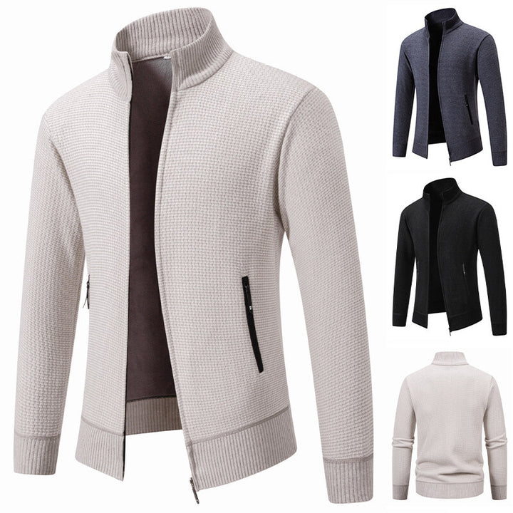 Herren Texturierter Zip-Strickcardigan mit Stehkragen, Waffelstruktur und Reißverschlusstaschen Echo Archiv