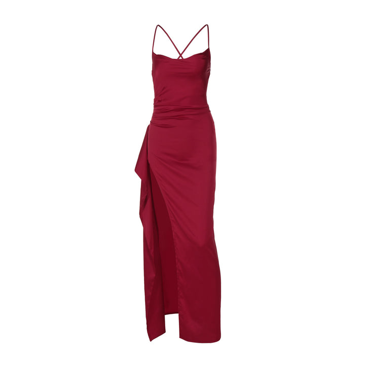 Damen Elegantes Satin-Maxikleid mit verführerischem Schnitt Echo Archiv