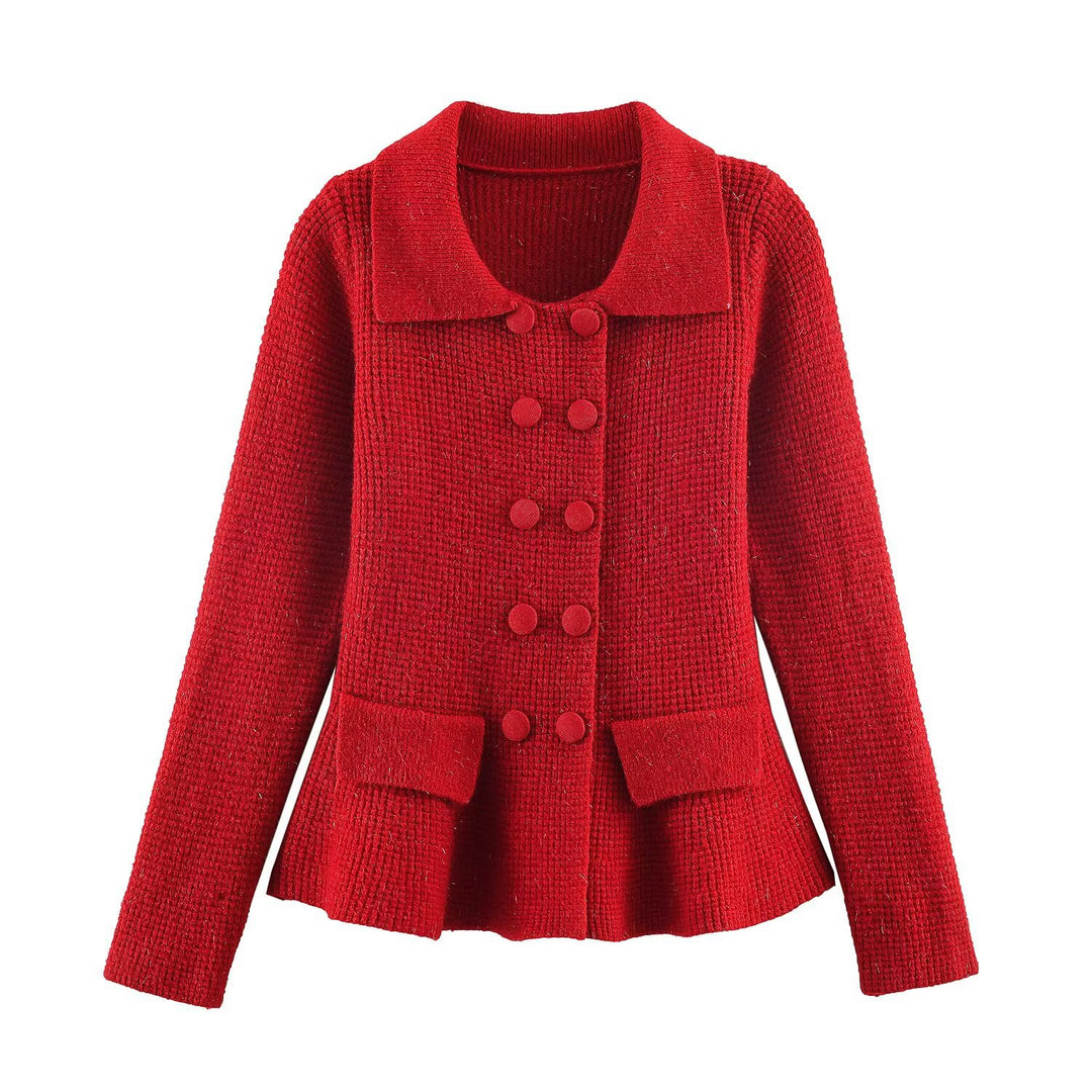 Damen Doppelreihige Bouclé-Jacke mit Schößchen, aufgesetzten Taschen und Hemdkragen Echoarchiv