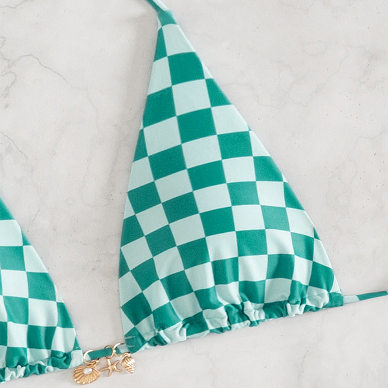 Damen Triangel-Bikini mit modernem Karodesign und verstellbaren Bändern Echo Archiv