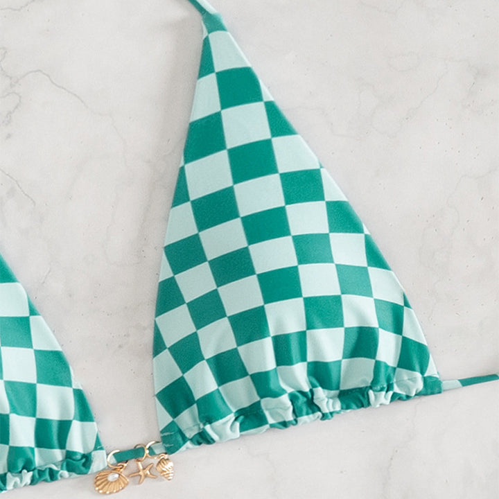 Damen Triangel-Bikini mit modernem Karodesign und verstellbaren Bändern Echo Archiv