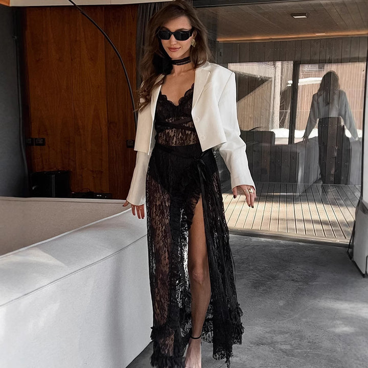 Damen Spitzenkimono mit offener Front und Rüschendetails Echo Archiv