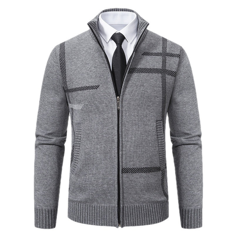 Herren Strickjacke mit graphischen Mustern und hohem Kragen Echoarchiv