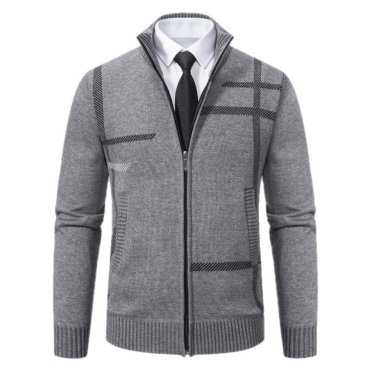 Herren Strickjacke mit graphischen Mustern und hohem Kragen Echoarchiv