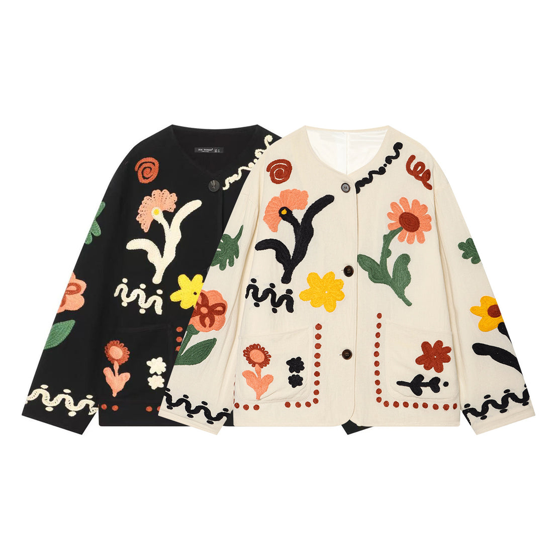 Damen Kurze Strickjacke mit floraler Chenille-Applikation Echo Archiv