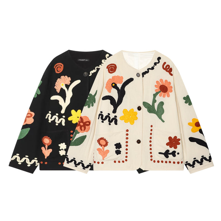 Damen Kurze Strickjacke mit floraler Chenille-Applikation Echo Archiv