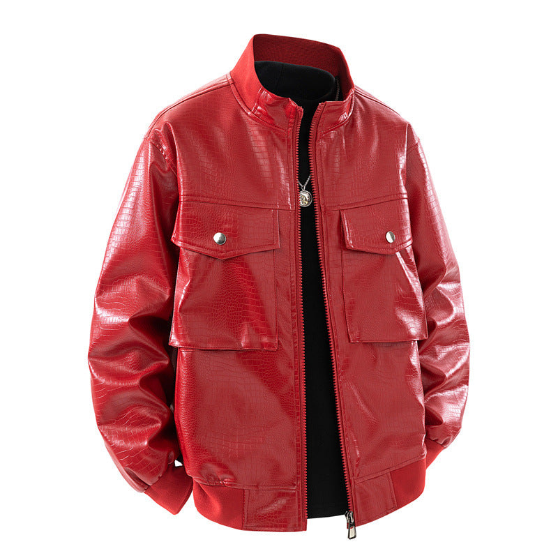 Herren Kunstleder Bomberjacke mit strukturiertem Design und praktischen Taschen Echoarchiv