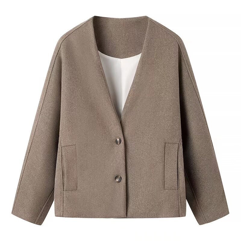 Damen Boxy Kurzjacke aus Wollmix mit V‑Ausschnitt und Zwei‑Knopf‑Verschluss Echo Archiv