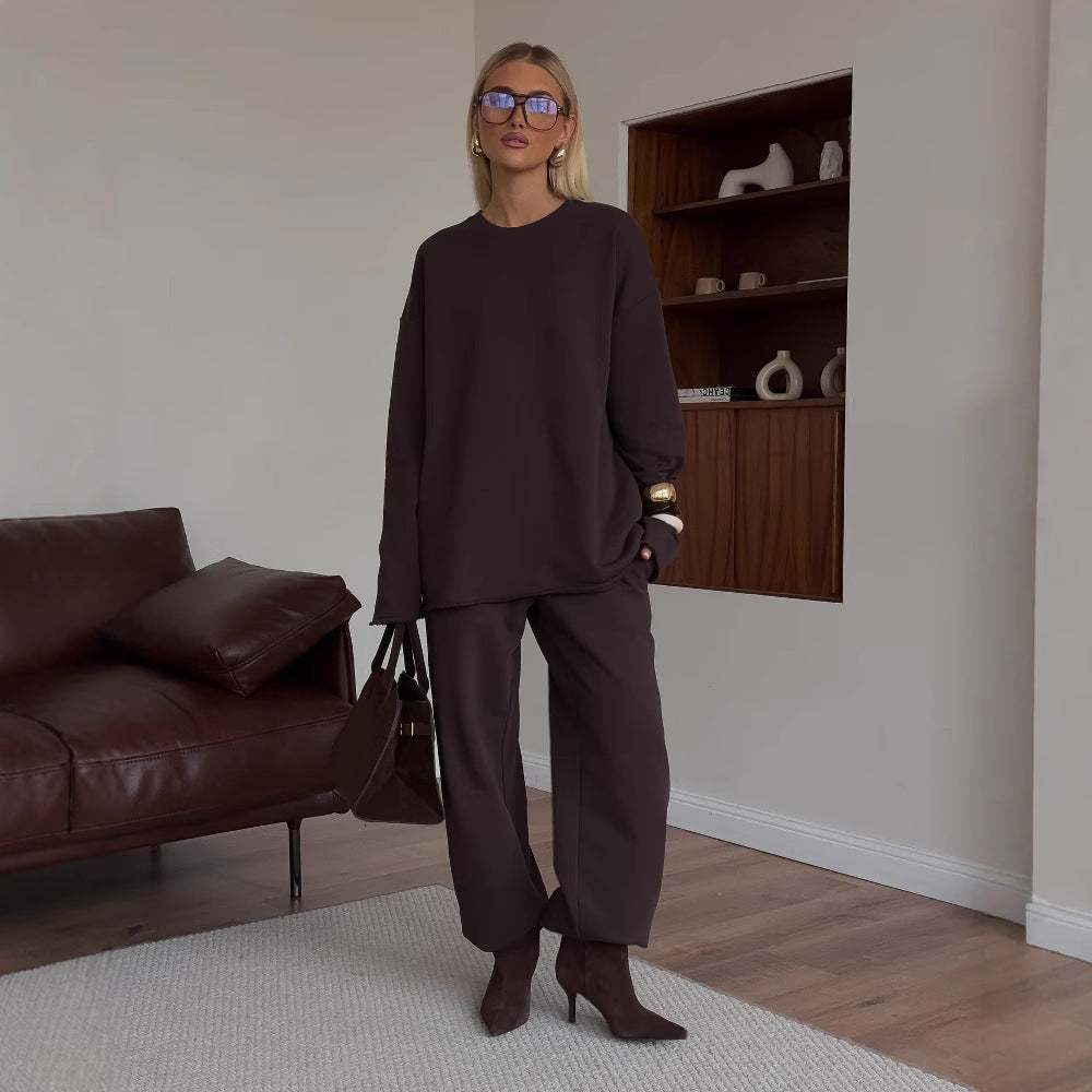 Damen Oversized Loungewear-Set mit Relaxed-Longsleeve und weitem High-Waist-Jogger – Élanora