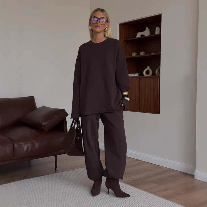 Damen Oversized Loungewear-Set mit Relaxed-Longsleeve und weitem High-Waist-Jogger – Élanora