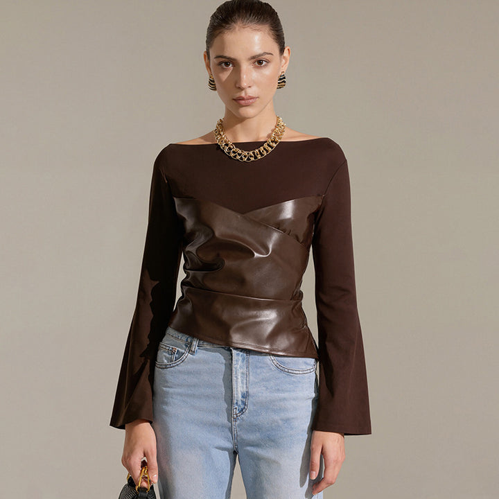 Damen Oberteil mit ausgefallenem Wickeldesign und eleganten Trompetenärmeln Echo Archiv
