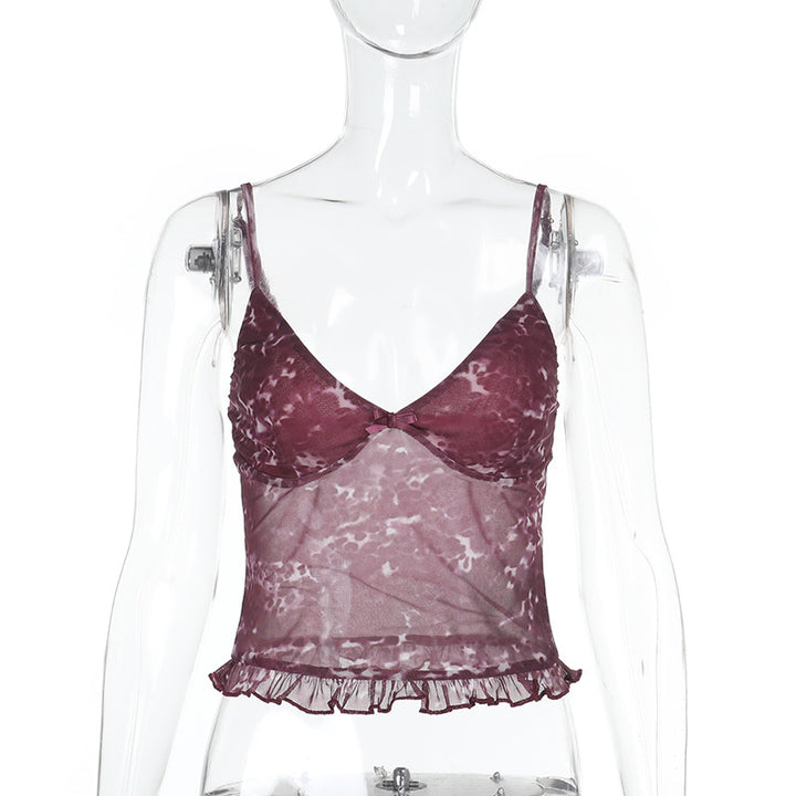 Damen Spaghetti-Träger-Top mit transparentem Obermaterial und Rüschendetail Echo Archiv
