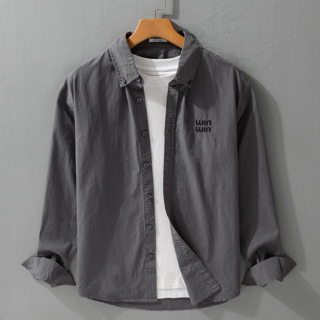Herren Baumwoll-Overshirt-Hemdjacke mit dezenter Logo-Stickerei und entspanntem Schnitt Echoarchiv