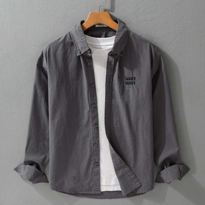 Herren Baumwoll-Overshirt-Hemdjacke mit dezenter Logo-Stickerei und entspanntem Schnitt Echoarchiv