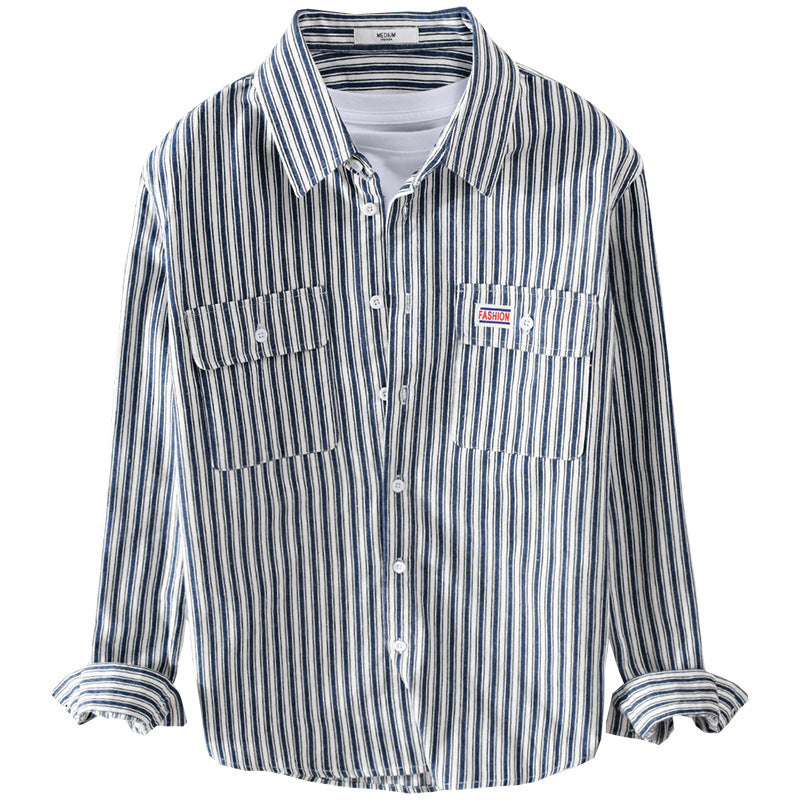 Herren Maritimes Streifen-Überhemd aus Baumwoll‑Twill mit Brustklappen und Relaxed-Fit Echoarchiv