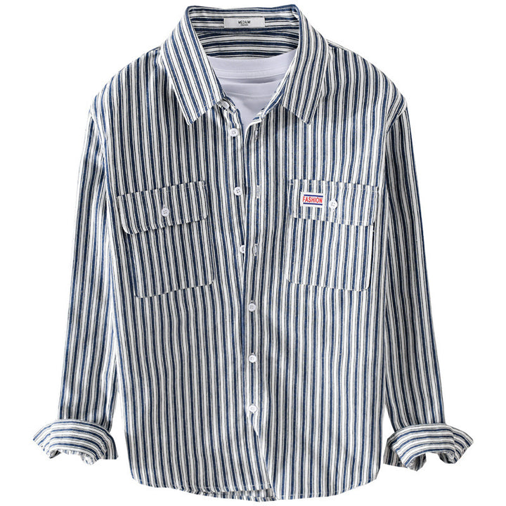 Herren Maritimes Streifen-Überhemd aus Baumwoll‑Twill mit Brustklappen und Relaxed-Fit Echoarchiv