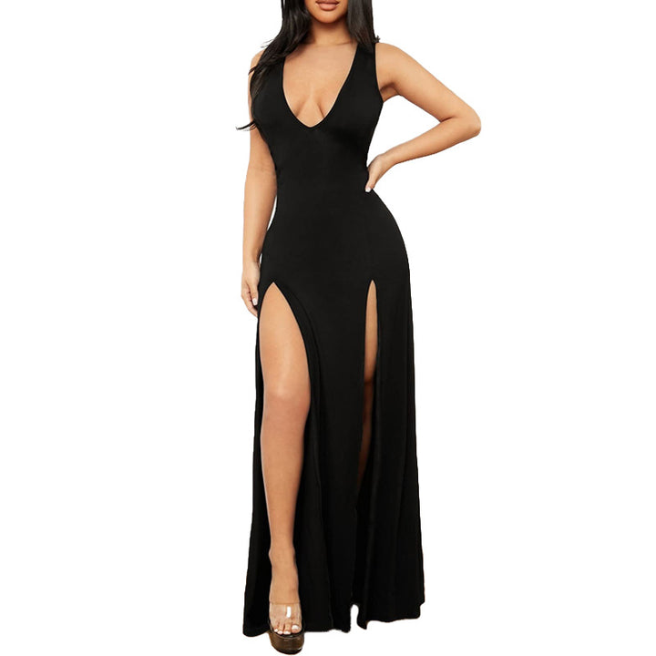 Damen Elegantes Maxikleid mit tiefem V-Ausschnitt und seitlichen Schlitzen Echo Archiv