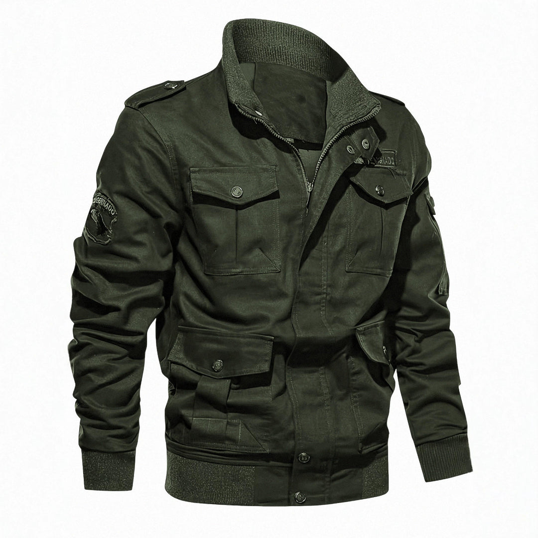 Herren Fieldjacke im Military-Stil mit Mehrfach-Taschen und Strickkragen Echoarchiv