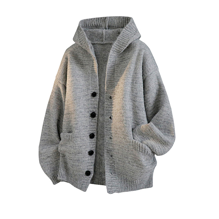 Damen Gemütliche Strickjacke mit Kapuze und Knöpfen Echo Archiv