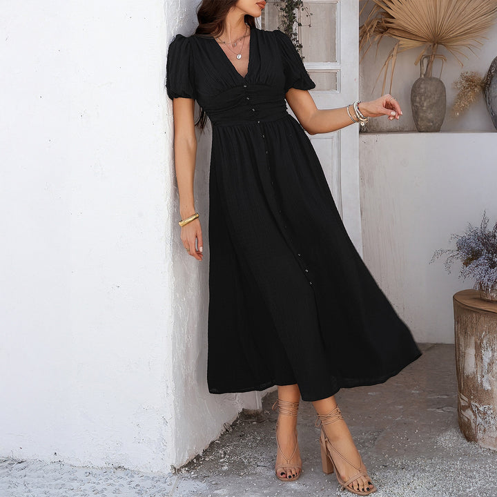 Damen Maxikleid mit V-Ausschnitt und luftigen Puffärmeln Echo Archiv