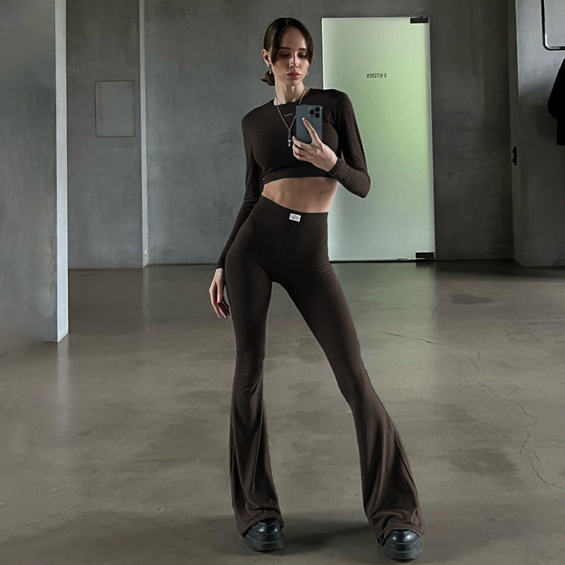 Damen Langarm Cropped Top und Flared Pants Set Echo Archiv