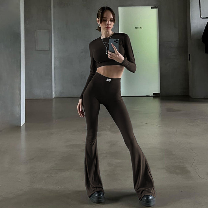 Damen Langarm Cropped Top und Flared Pants Set Echo Archiv