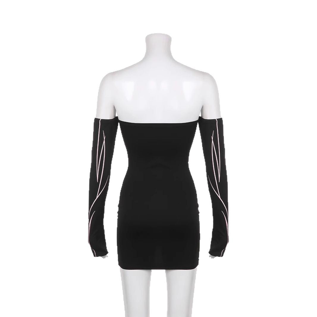 Damen elegantes Off-Shoulder Kleid mit langen Ärmeln Echo Archiv