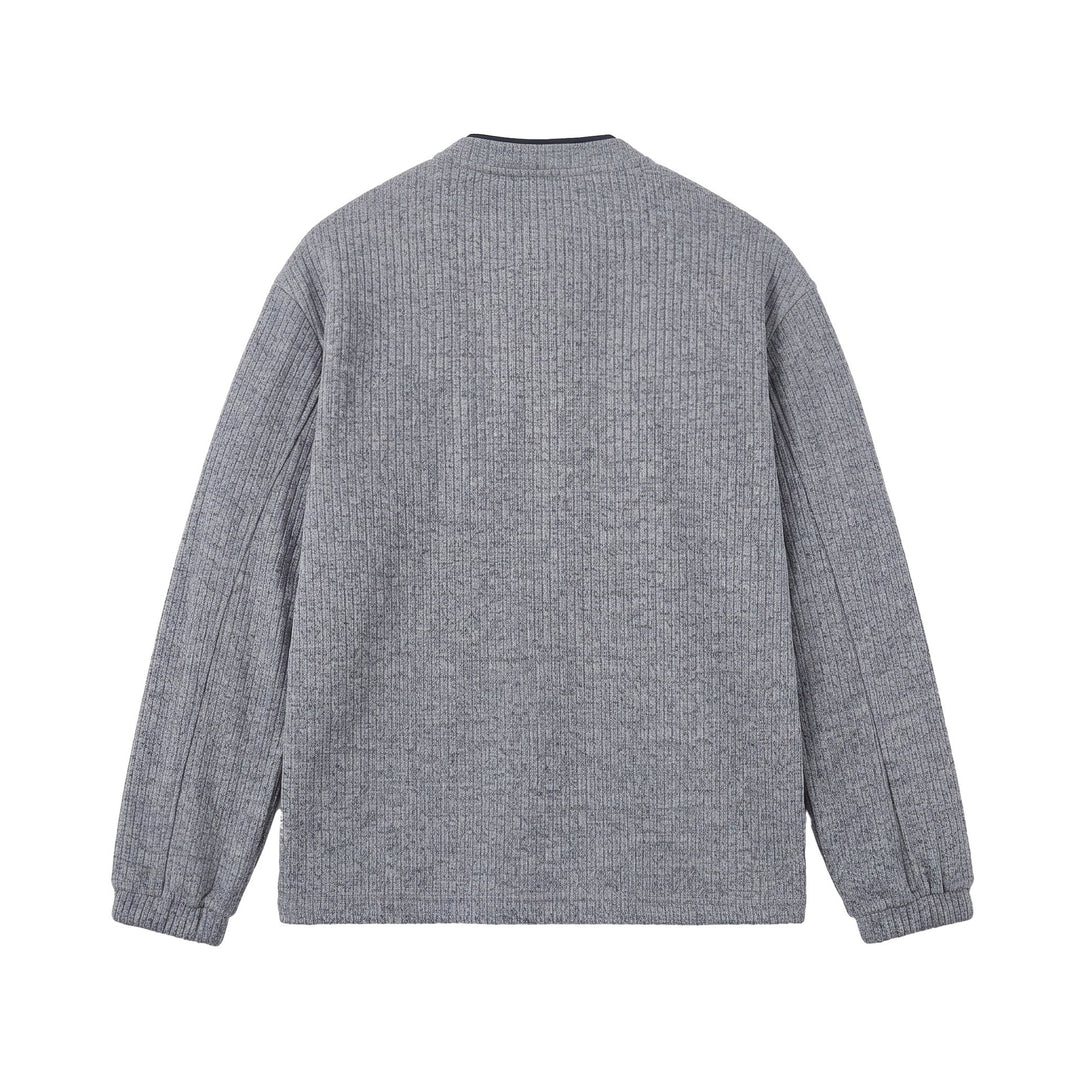 Herren Rippstruktur-Henley-Pullover mit Stehkragen und Knopfleiste Echoarchiv