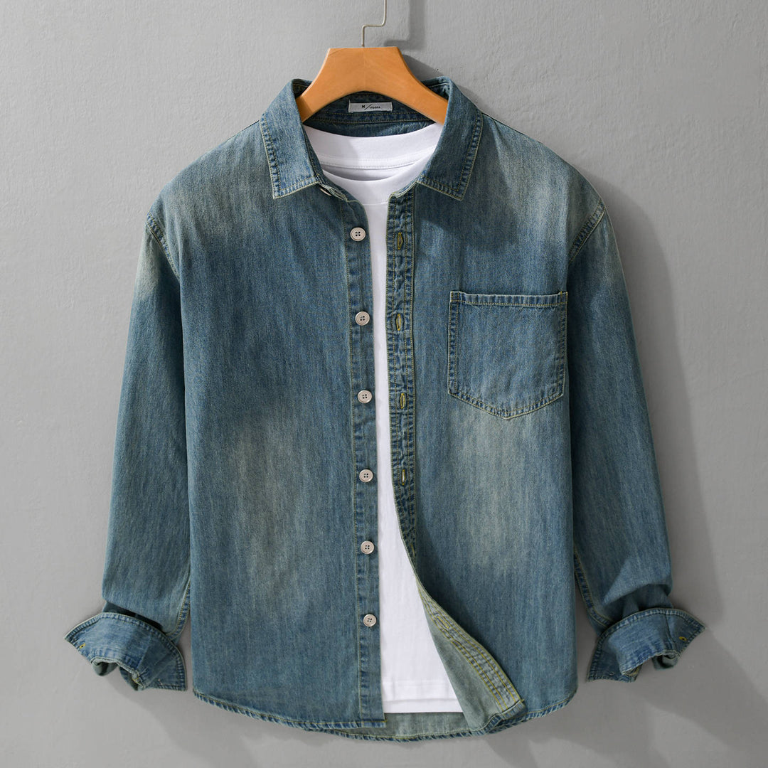 Herren Vintage-Optik Denim-Hemdjacke mit Brusttasche und Relaxed-Fit Echoarchiv