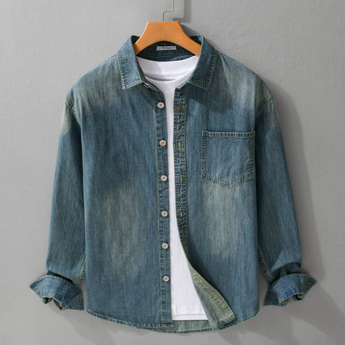 Herren Vintage-Optik Denim-Hemdjacke mit Brusttasche und Relaxed-Fit Echoarchiv