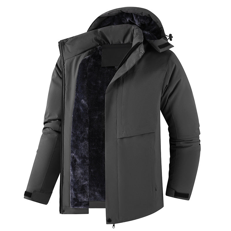 Herren Plüschgefütterte Winterparka mit Kapuze, winddichter Hülle & verdeckter Frontleiste Echoarchiv