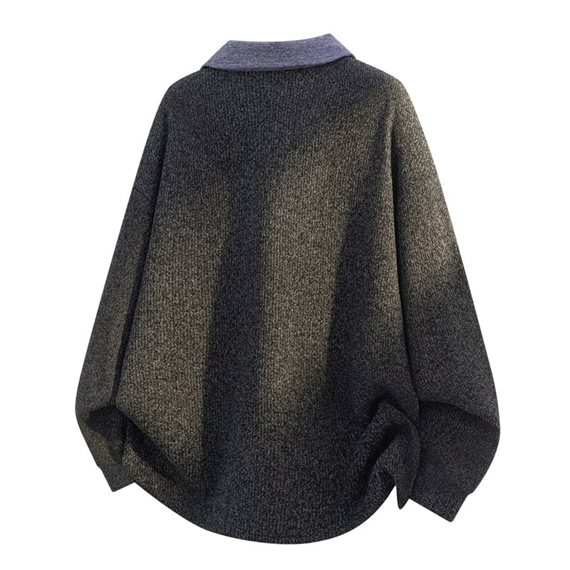 Unisex Oversize-Strickpullover mit kontrastierendem Polokragen und Halbsteg-Knopfleiste Echoarchiv