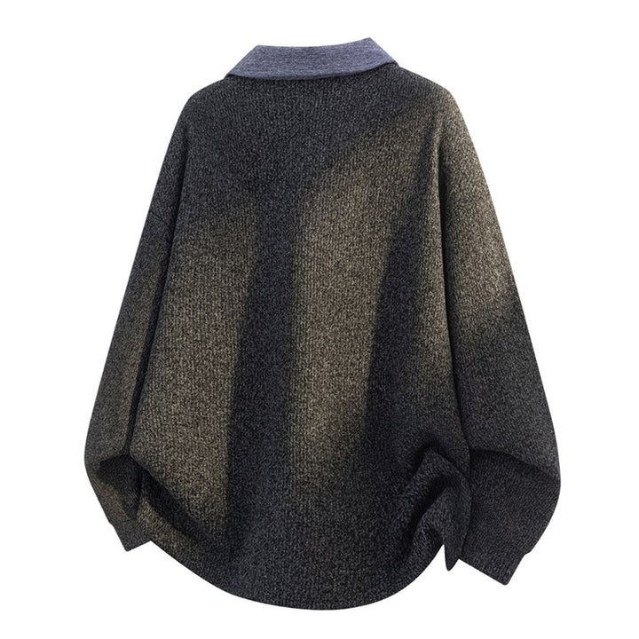 Unisex Oversize-Strickpullover mit kontrastierendem Polokragen und Halbsteg-Knopfleiste Echoarchiv