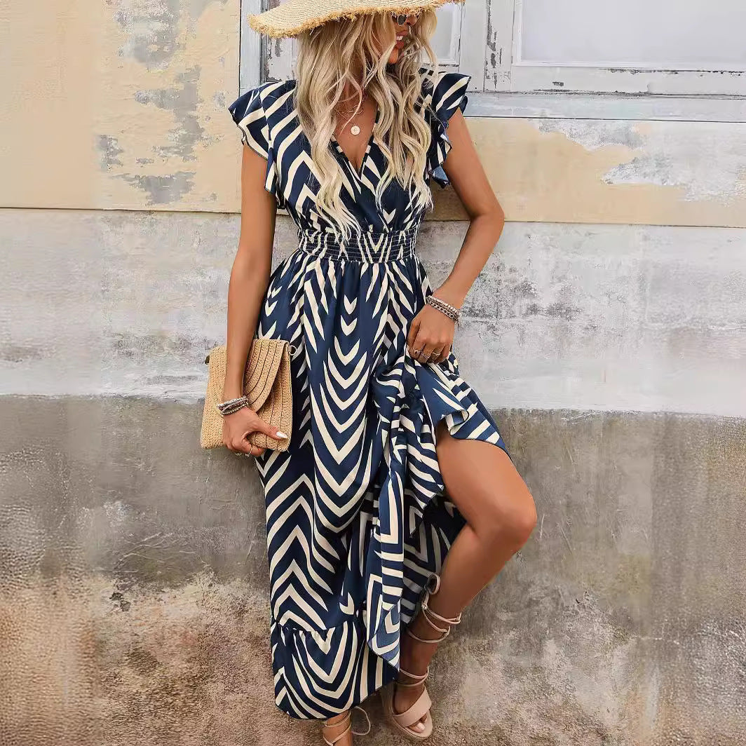 Damen Maxikleid mit V-Ausschnitt und Rüschendetails Echo Archiv