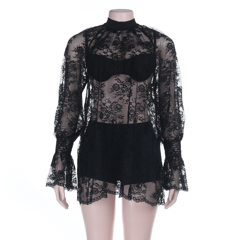 Damen Spitzenbodysuit mit elegantem Stehkragen und voluminösen Ärmeln Echo Archiv
