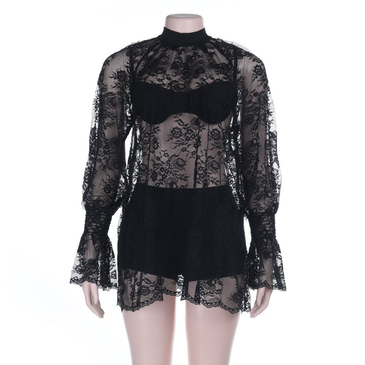Damen Spitzenbodysuit mit elegantem Stehkragen und voluminösen Ärmeln Echo Archiv