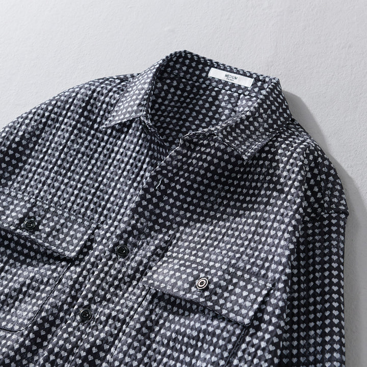 Herren Hemdjacke-Overshirt aus Baumwollmix mit Miniherz-Alloverprint und Brusttaschen Echoarchiv