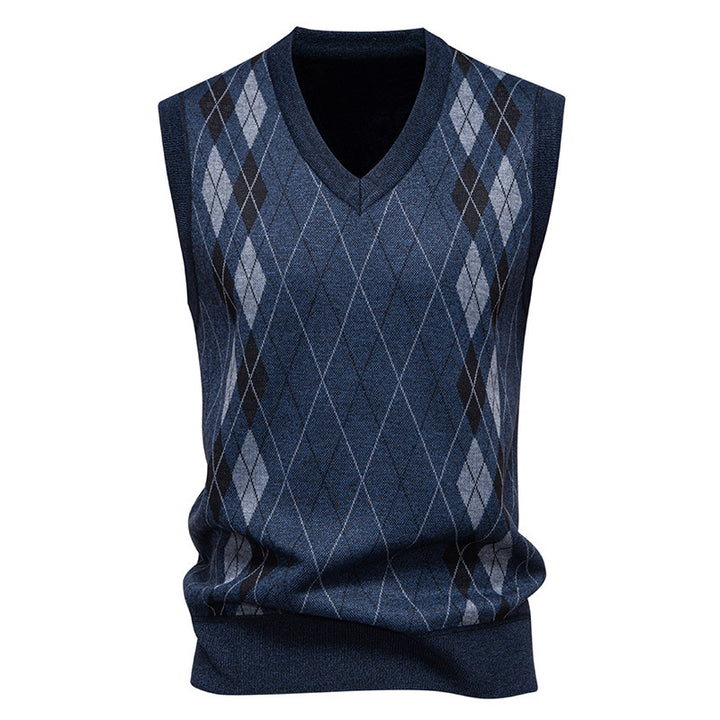 Herren nan elegante Rautenmuster-Strickweste mit V-Ausschnitt und leichtem Baumwollmix Echo Archiv