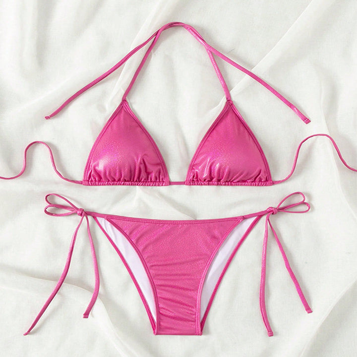 Damen Triangel-Bikini mit glitzerndem Finish und verstellbaren Bindebändern Echo Archiv