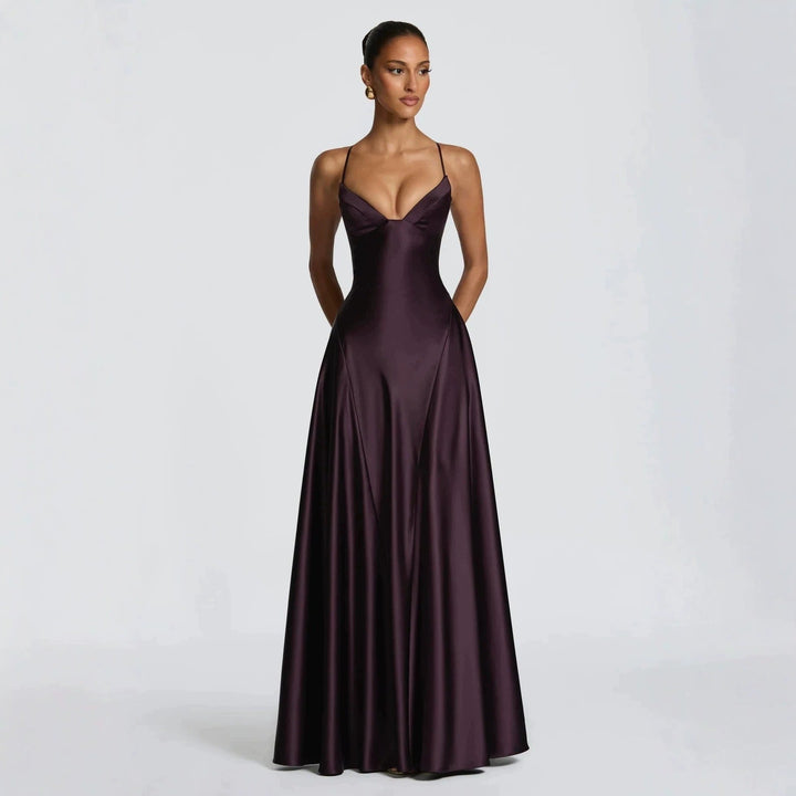 Damen elegantes Satin-Maxikleid mit raffinierten Spaghettiträgern Echoarchiv