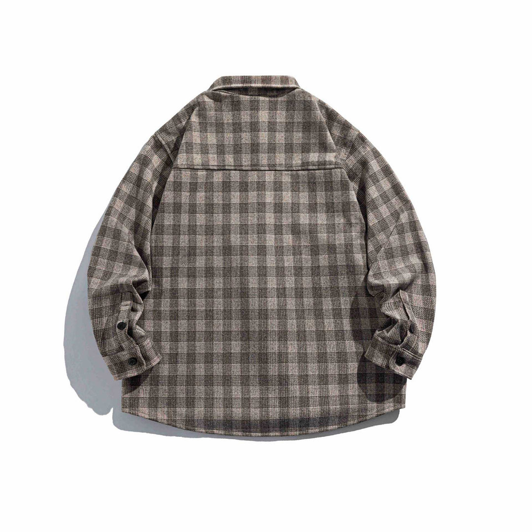 Herren Karierte Hemdjacke aus Wollmischung mit Overshirt-Schnitt und aufgesetzter Brusttasche Echoarchiv
