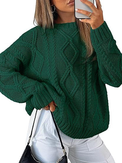 Damen Oversize-Zopfmuster-Pullover aus grobem Strick – Mavelle