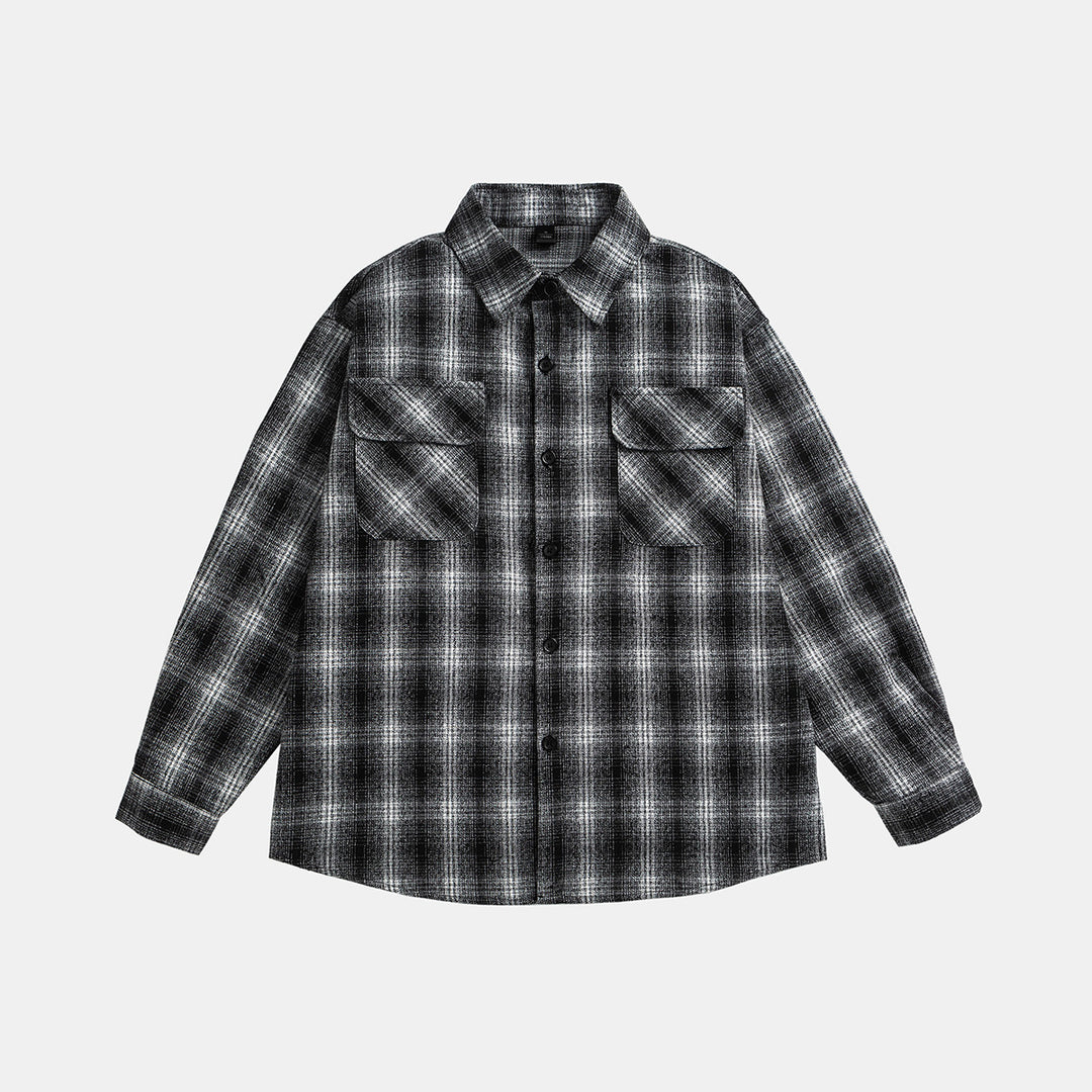 Unisex Kariertes Overshirt‑Jacke im Flanelllook mit Brustpattentaschen Echoarchiv