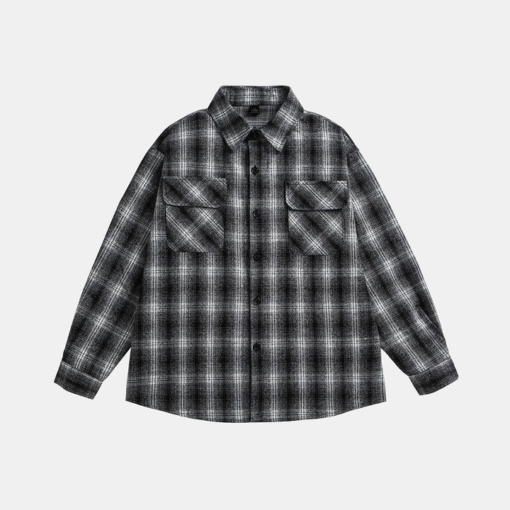 Unisex Kariertes Overshirt‑Jacke im Flanelllook mit Brustpattentaschen Echoarchiv