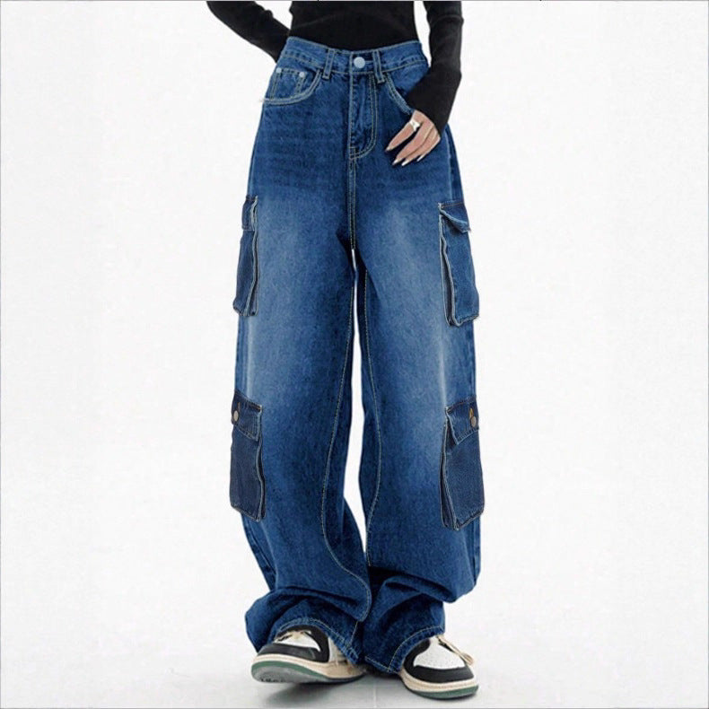 Damen Weite High-Waist Cargo-Jeans im Baggy-Schnitt mit Mehrfach-Taschen Echo Archiv