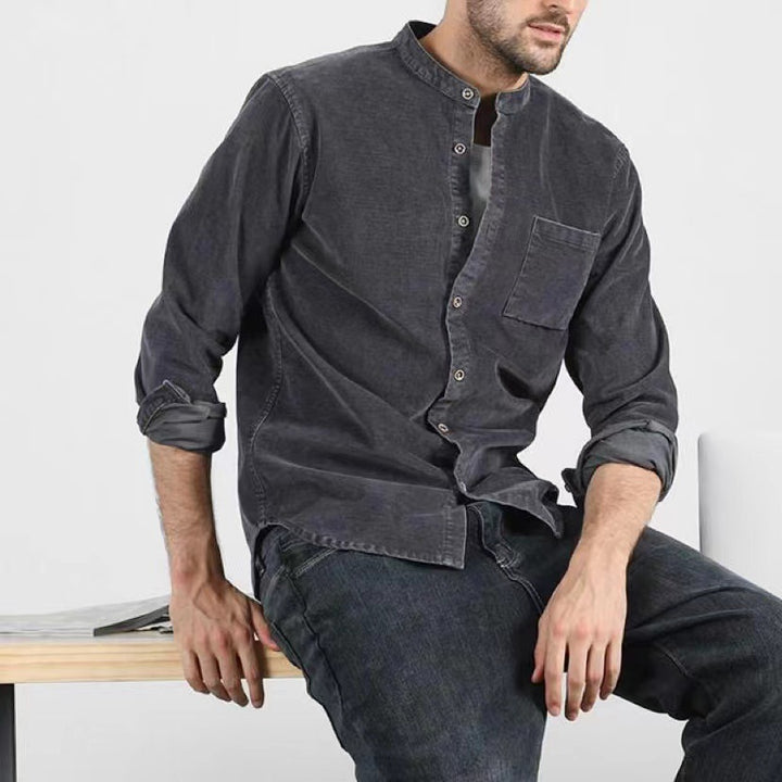 Herren Cordhemden mit Mandarin-Kragen und minimalistischem Design Echoarchiv