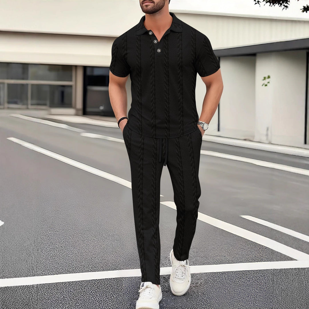 Herren elegantes Freizeitanzug mit stilvollem Strickmuster Echoarchiv